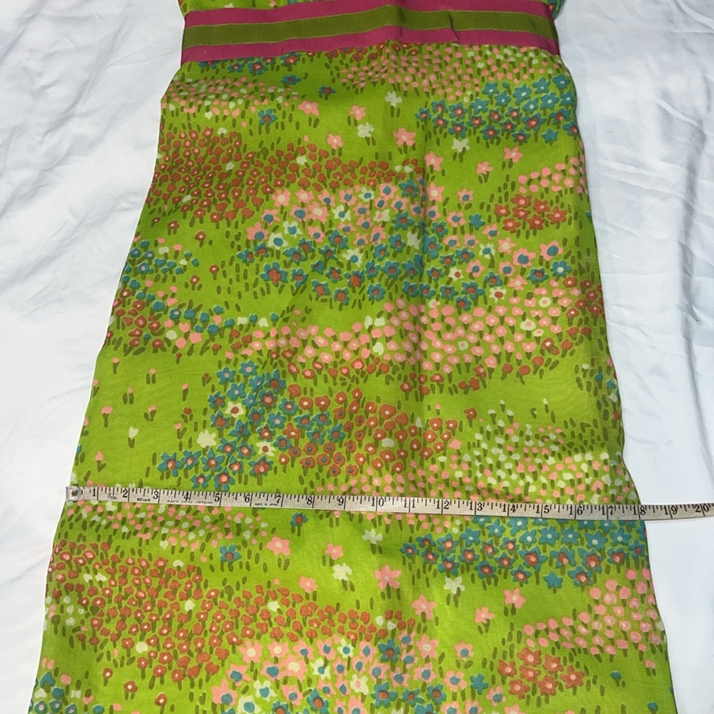 Vintage 1960’s to 1970’s Colorful Green Floral Print Puff Sleeve Maxi Dress - Picture 10 of 12